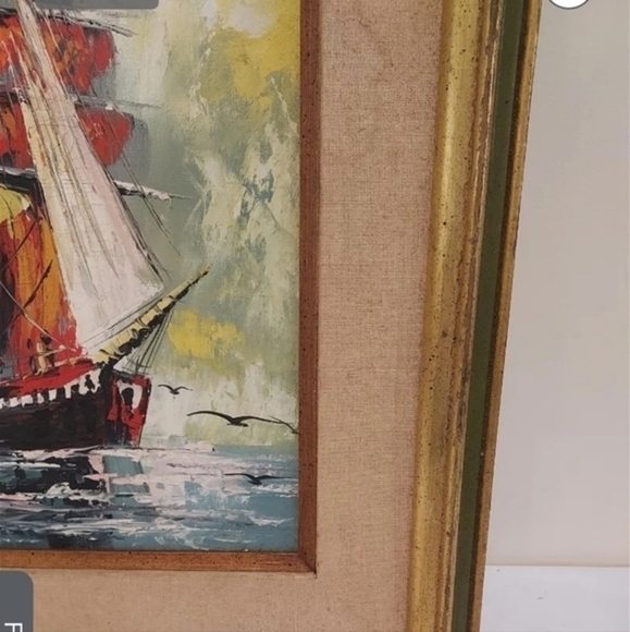 Antique oil painting of a Barque tall ship, framed and unsigned. - Picture 6 of 16